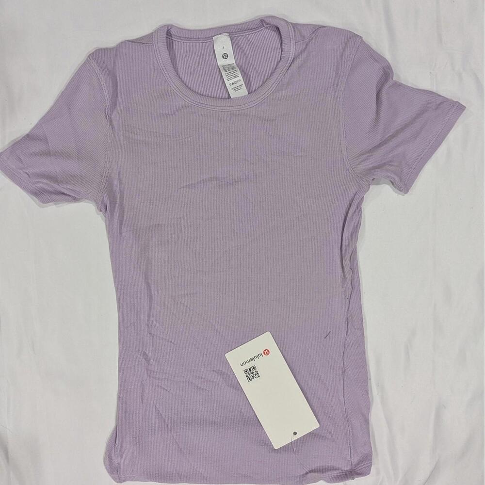 NWT Lululemon Hold Tight Short Sleeve Shirt Size 4 Lilac Ether Ribbed Modal Tee - Picture 2 of 7